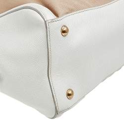 Pre Owned Prada Brown/White Canvas And Saffiano Leather Trimmed Satchel