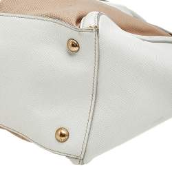 Pre Owned Prada Brown/White Canvas And Saffiano Leather Trimmed Satchel