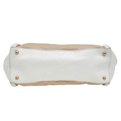 Pre Owned Prada Brown/White Canvas And Saffiano Leather Trimmed Satchel