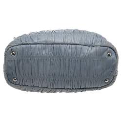 Pre Owned Prada Light Blue Gaufre Leather Hobo