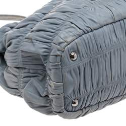 Pre Owned Prada Light Blue Gaufre Leather Hobo