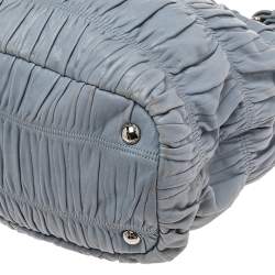 Pre Owned Prada Light Blue Gaufre Leather Hobo