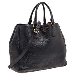 Pre Owned Prada Black Leather Vitello Daino Tote