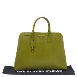 Pre Owned Prada Green Saffiano Leather Promenade XL Top Handle Bag
