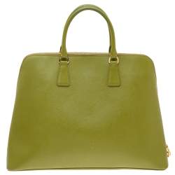 Pre Owned Prada Green Saffiano Leather Promenade XL Top Handle Bag