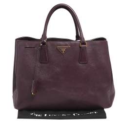 Pre Owned Prada Plum Saffiano Lux Leather Large Galleria Tote