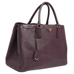 Pre Owned Prada Plum Saffiano Lux Leather Large Galleria Tote