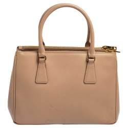 Pre Owned Prada Beige Saffiano Lux Leather Small Double Zip Galleria Tote
