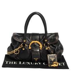 Pre Owned Prada Black Leather Dragon Satchel