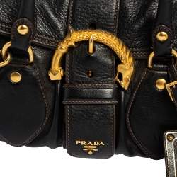 Pre Owned Prada Black Leather Dragon Satchel