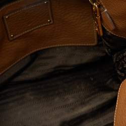 Pre Owned Prada Tan Vitello Leather Top Zip Shoulder Bag