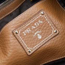 Pre Owned Prada Tan Vitello Leather Top Zip Shoulder Bag