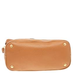 Pre Owned Prada Tan Vitello Leather Top Zip Shoulder Bag