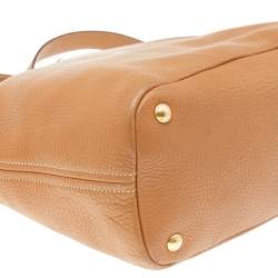Pre Owned Prada Tan Vitello Leather Top Zip Shoulder Bag