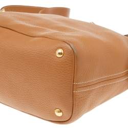 Pre Owned Prada Tan Vitello Leather Top Zip Shoulder Bag