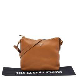 Pre Owned Prada Tan Vitello Leather Top Zip Shoulder Bag