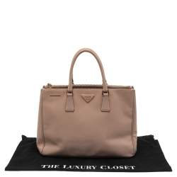 Pre Owned Prada Pink Saffiano Lux Leather Large Galleria Double Zip Tote
