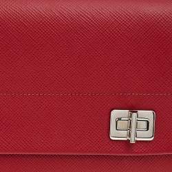 Pre Owned Prada Red Saffiano Turnlock Chain Shoulder Bag