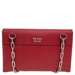 Pre Owned Prada Red Saffiano Turnlock Chain Shoulder Bag
