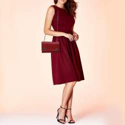 Pre Owned Prada Red Saffiano Turnlock Chain Shoulder Bag