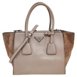 Pre Owned Prada Beige Leather and Suede Twin Pocket Tote