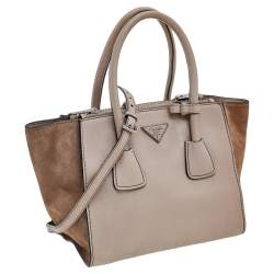 Pre Owned Prada Beige Leather and Suede Twin Pocket Tote