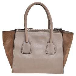 Pre Owned Prada Beige Leather and Suede Twin Pocket Tote