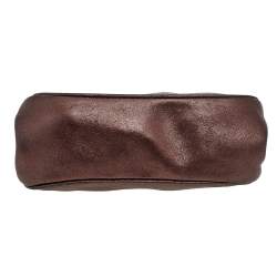 Pre Owned Prada Metallic Brown Leather Logo Plaque Coin Purse