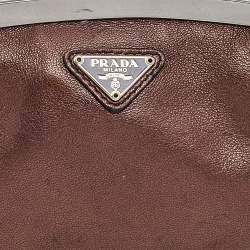 Pre Owned Prada Metallic Brown Leather Logo Plaque Coin Purse