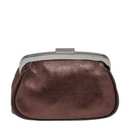 Pre Owned Prada Metallic Brown Leather Logo Plaque Coin Purse