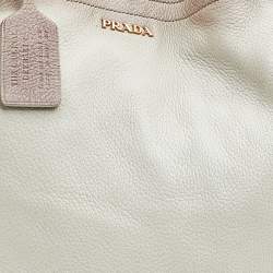 Pre Owned Prada Cream Leather Cervo Antik Hobo