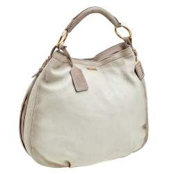 Pre Owned Prada Cream Leather Cervo Antik Hobo