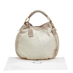 Pre Owned Prada Cream Leather Cervo Antik Hobo