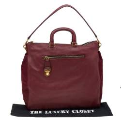 Pre Owned Prada Burgundy Leather Zip Tote