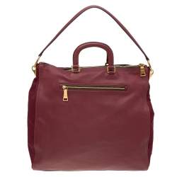 Pre Owned Prada Burgundy Leather Zip Tote