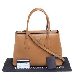 Pre Owned Prada Caramel Brown Saffiano Lux Leather Twin Tote
