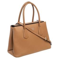 Pre Owned Prada Caramel Brown Saffiano Lux Leather Twin Tote