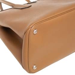 Pre Owned Prada Caramel Brown Saffiano Lux Leather Twin Tote