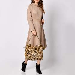 Pre Owned Prada Tan/Black Leopard Print Calfhair Snap Hobo