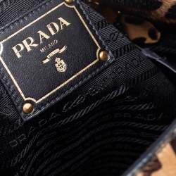 Pre Owned Prada Tan/Black Leopard Print Calfhair Snap Hobo