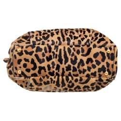 Pre Owned Prada Tan/Black Leopard Print Calfhair Snap Hobo