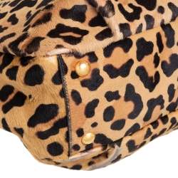 Pre Owned Prada Tan/Black Leopard Print Calfhair Snap Hobo