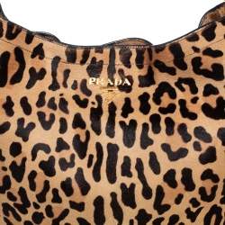 Pre Owned Prada Tan/Black Leopard Print Calfhair Snap Hobo