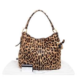 Pre Owned Prada Tan/Black Leopard Print Calfhair Snap Hobo