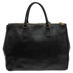 Pre Owned Prada Black Saffiano Lux Leather Executive Galleria Double Zip Tote