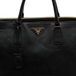 Pre Owned Prada Black Saffiano Lux Leather Executive Galleria Double Zip Tote