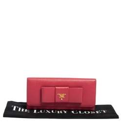 Pre Owned Prada Fuchsia Saffiano Leather Bow Continental Wallet