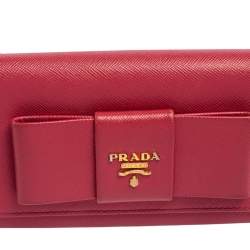 Pre Owned Prada Fuchsia Saffiano Leather Bow Continental Wallet