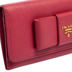 Pre Owned Prada Fuchsia Saffiano Leather Bow Continental Wallet