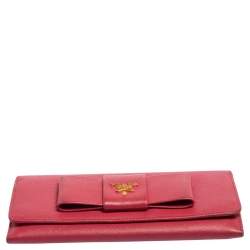 Pre Owned Prada Fuchsia Saffiano Leather Bow Continental Wallet